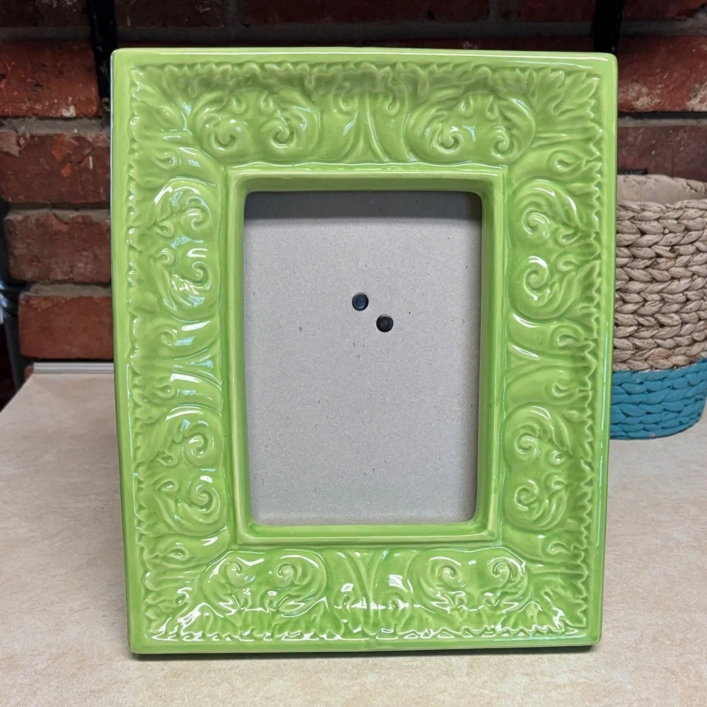 Lime Green Ceramic 5 x 7 Picture Frame Glossy Finish Total Size Of Frame 9 x 11